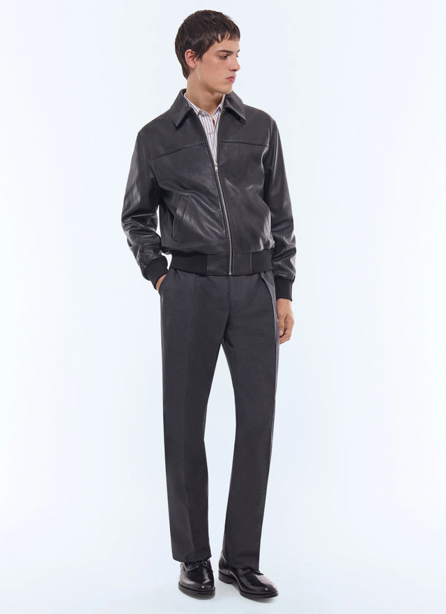 Blouson en cuir d'agneau Noir