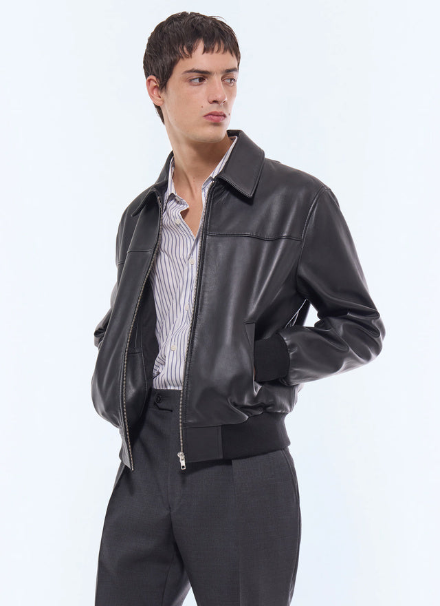 Blouson en cuir d'agneau Noir