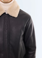 Blouson en cuir d'agneau à col amovible Noir