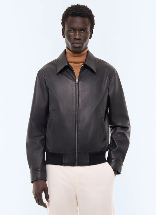 Blouson en cuir d’agneau Noir