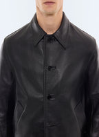 Veste ¾ boutonnée en cuir Noir
