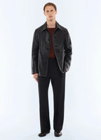 Veste ¾ boutonnée en cuir Noir