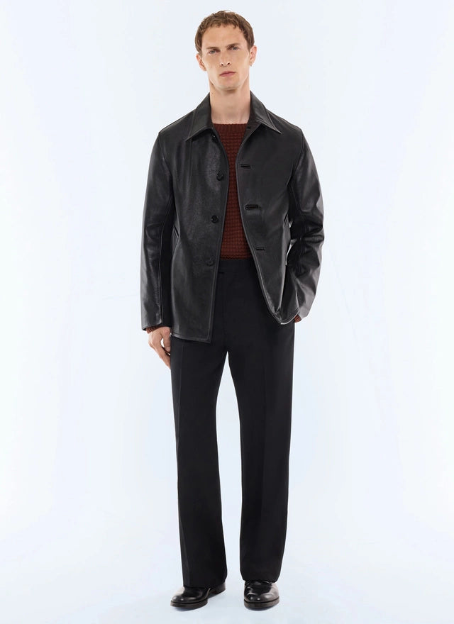 Veste ¾ boutonnée en cuir Noir
