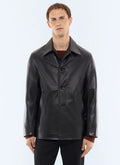 Veste ¾ boutonnée en cuir Noir
