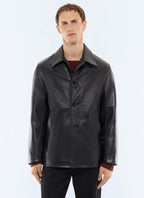 Veste ¾ boutonnée en cuir Noir