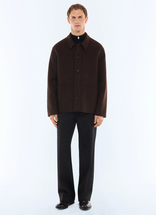 Veste worker double face en laine Chocolat