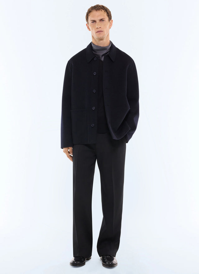Veste worker double face en laine Marine