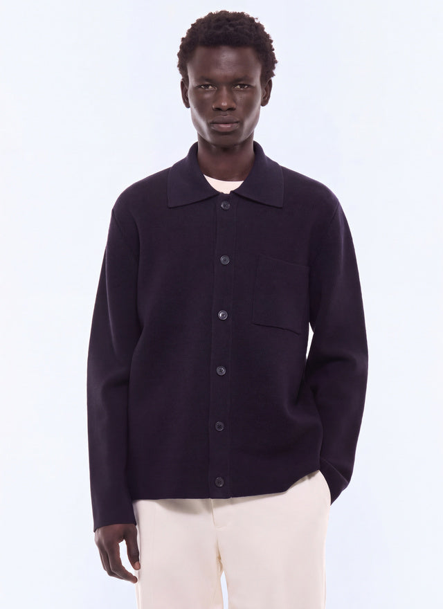 Cardigan fin en laine Marine