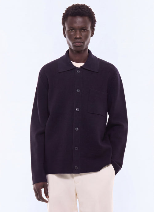 Cardigan fin en laine Marine
