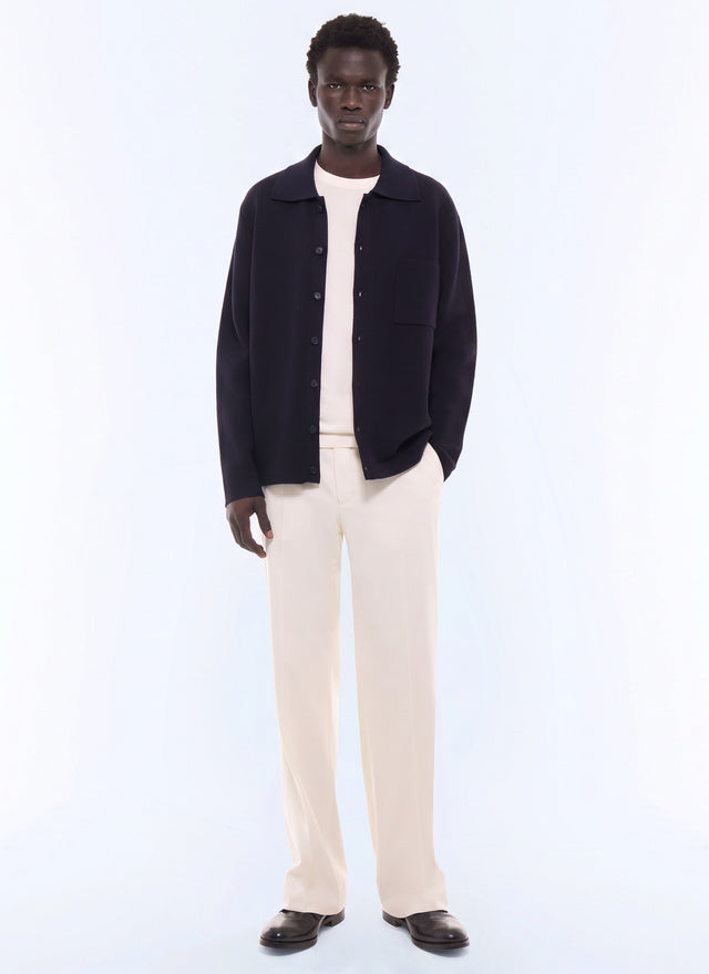 Cardigan fin en laine Marine