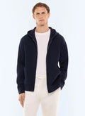 Cardigan à capuche en laine et coton Marine