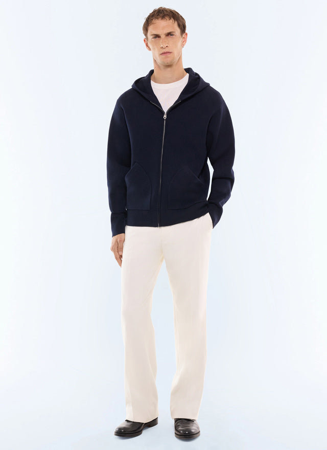 Cardigan à capuche en laine et coton Marine