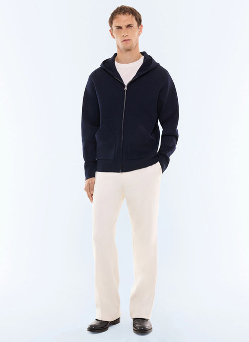 Cardigan à capuche en laine et coton Marine