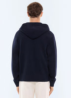 Cardigan à capuche en laine et coton Marine