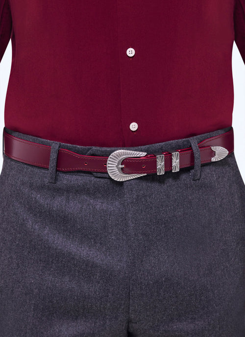 Ceinture Western en cuir Bordeaux