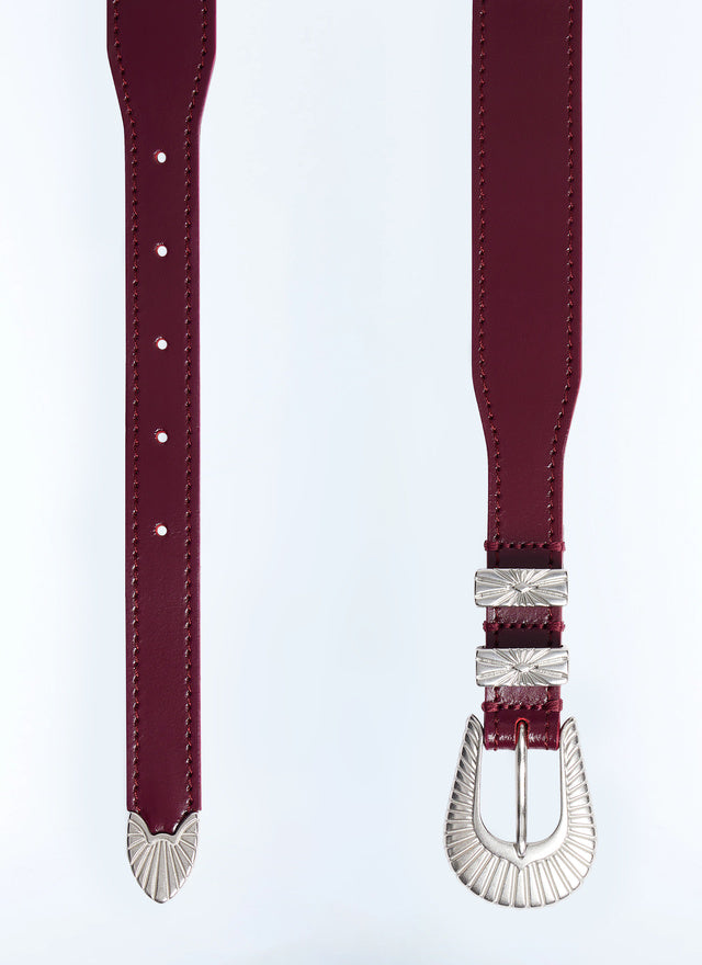 Ceinture Western en cuir Bordeaux