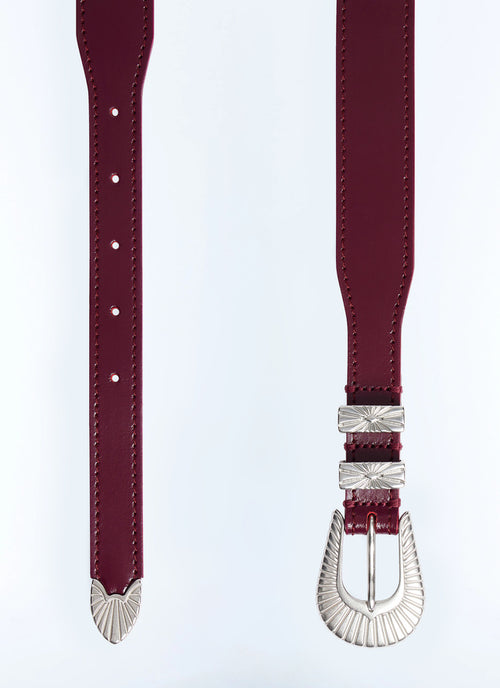 Ceinture Western en cuir Bordeaux