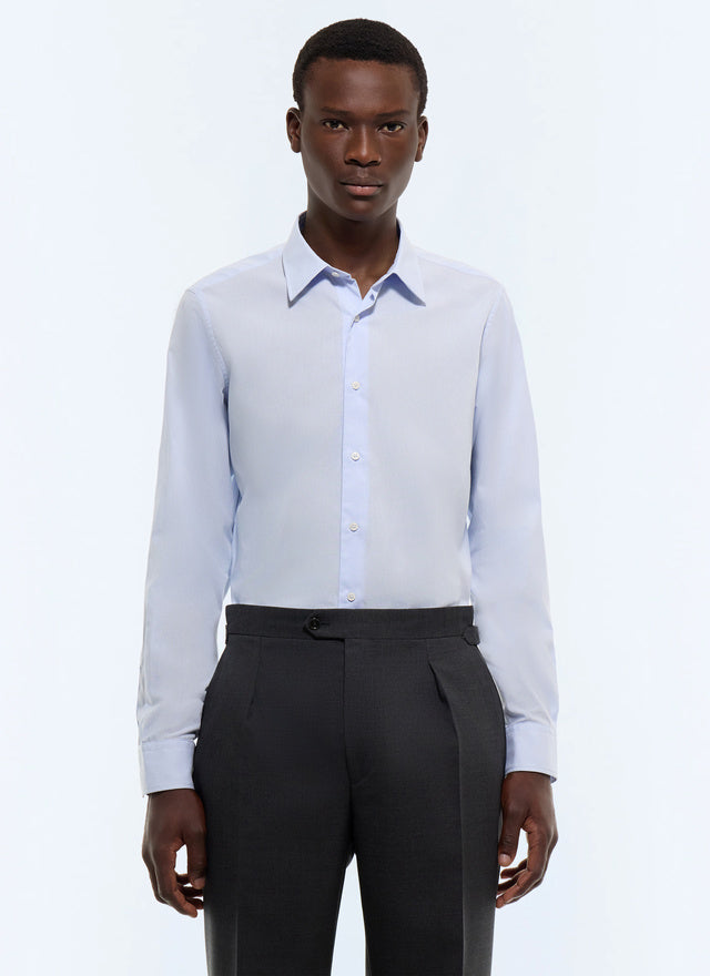Chemise en popeline coton Bleu ciel - Micro-armuré
