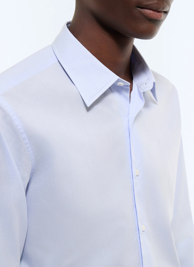 Chemise en popeline coton Bleu ciel - Micro-armuré