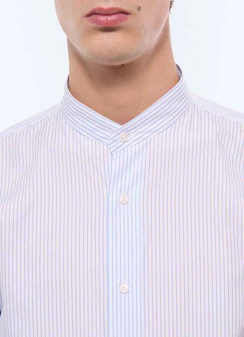 Chemise à rayures en popeline de coton Bleu - Rayures bleu ciel et rouge