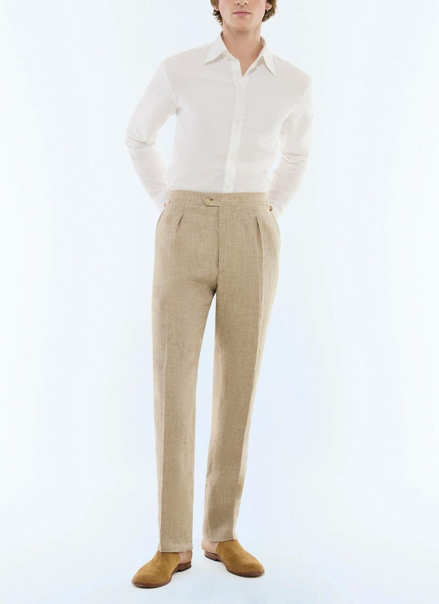 Chemise à col hirondelle en lin et coton Blanc
