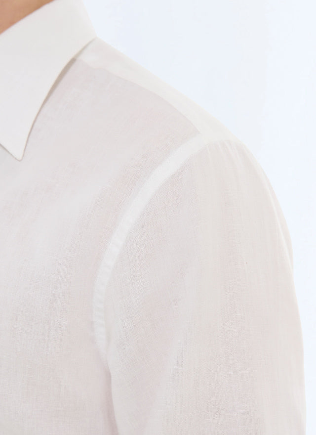 Chemise à col hirondelle en lin et coton Blanc