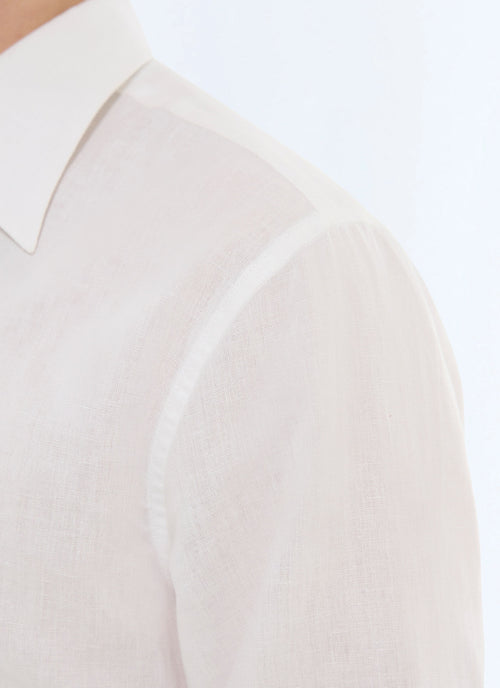 Chemise à col hirondelle en lin et coton Blanc