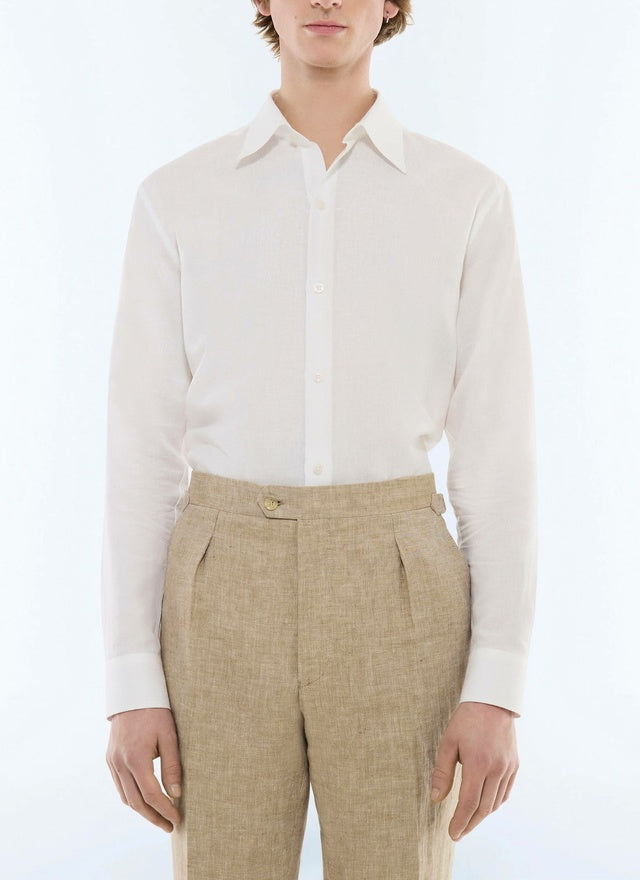 Chemise à col hirondelle en lin et coton Blanc