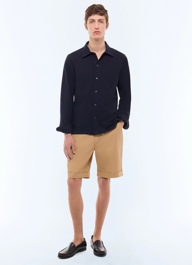 Chemise en jersey piqué de coton Bleu marine