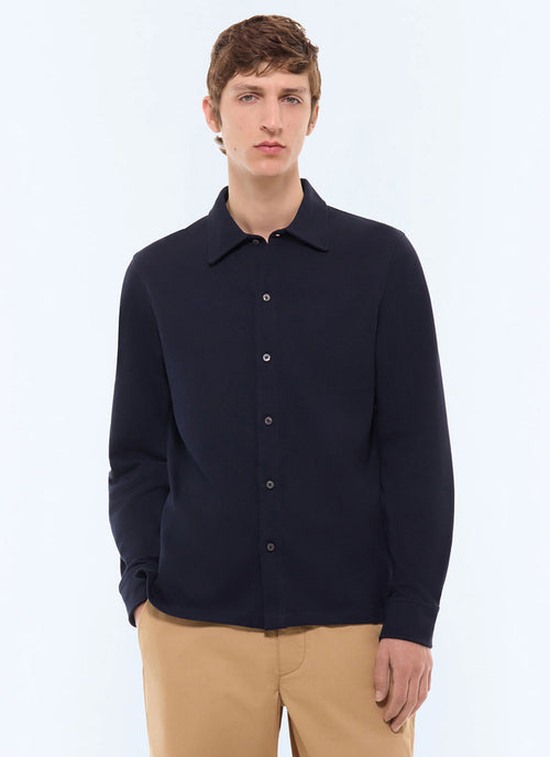 Chemise en jersey piqué de coton Bleu marine