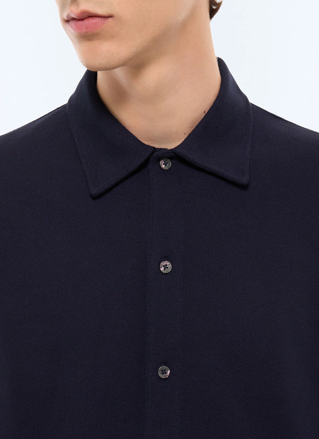 Chemise en jersey piqué de coton Bleu marine