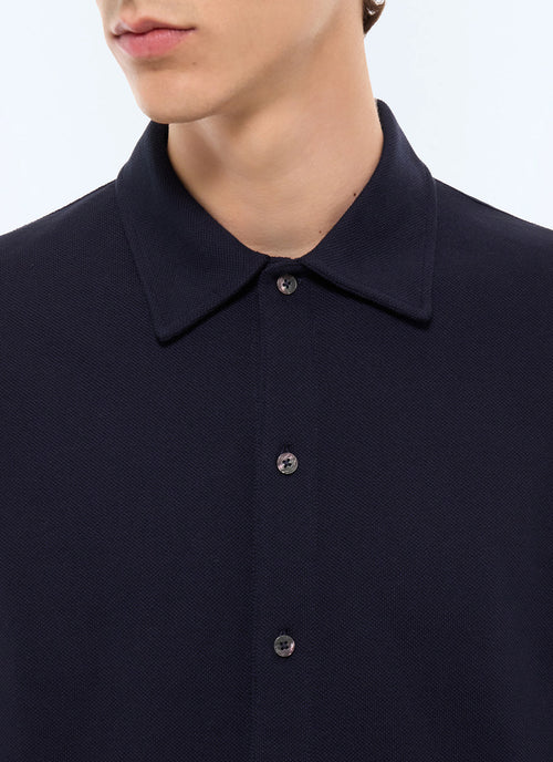 Chemise en jersey piqué de coton Bleu marine