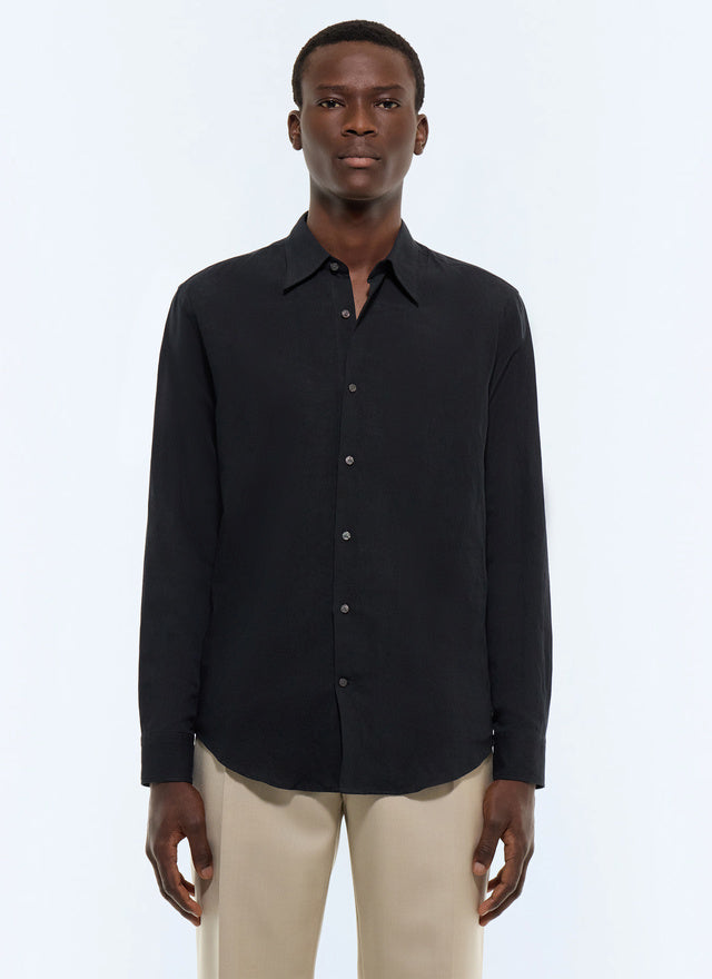 Chemise col hirondelle en coton et lin Noir