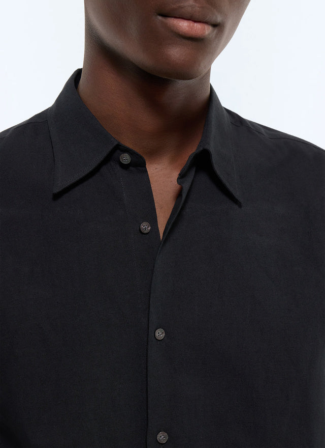 Chemise col hirondelle en coton et lin Noir