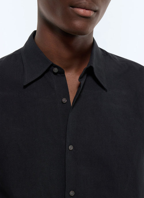 Chemise col hirondelle en coton et lin Noir