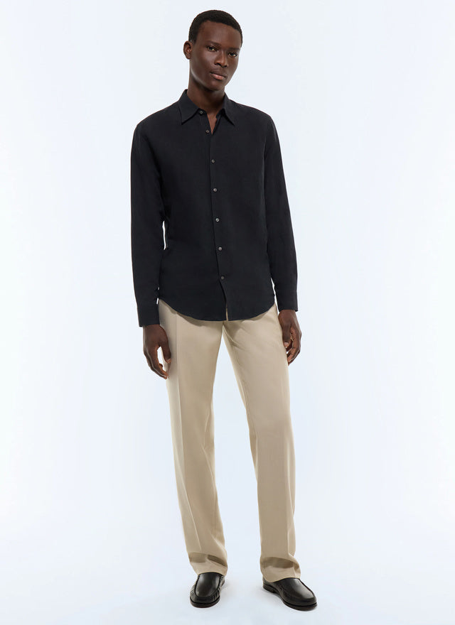 Chemise col hirondelle en coton et lin Noir