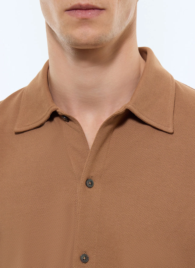 Chemise en jersey piqué de coton Noisette