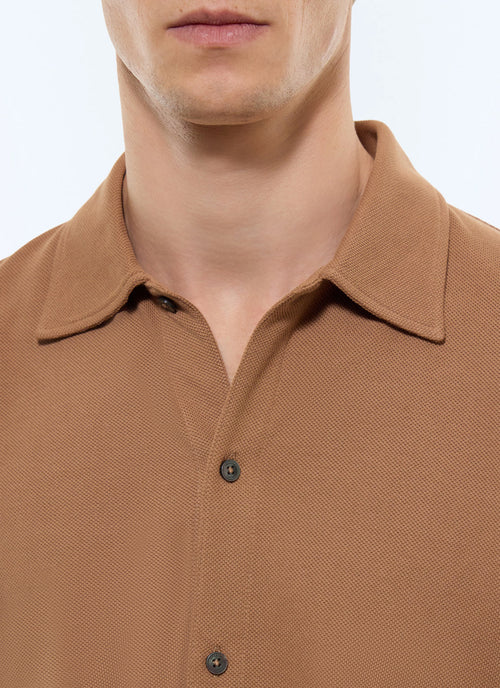 Chemise en jersey piqué de coton Noisette