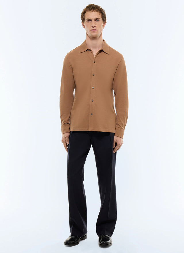 Chemise en jersey piqué de coton Noisette