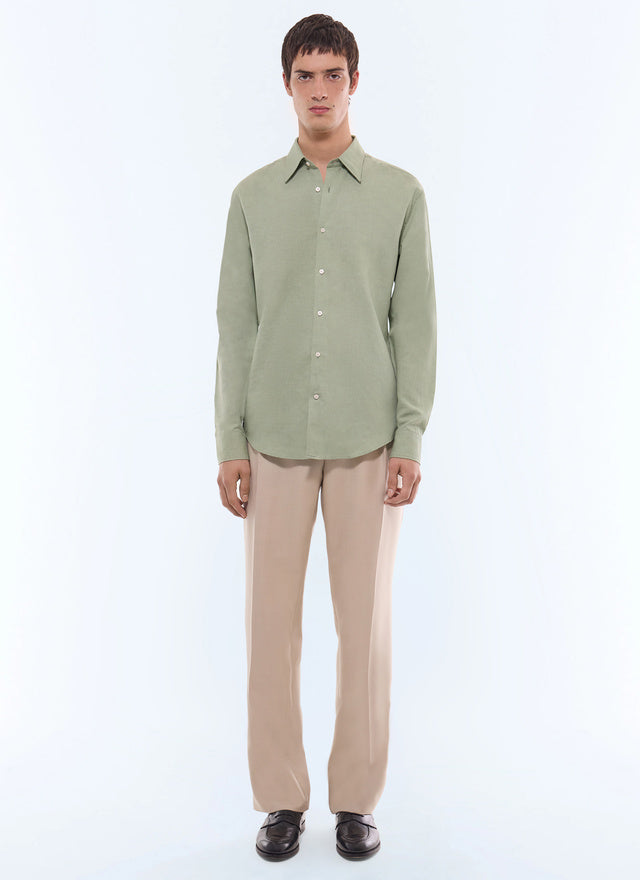 Chemise col hirondelle en coton et lin Vert sauge