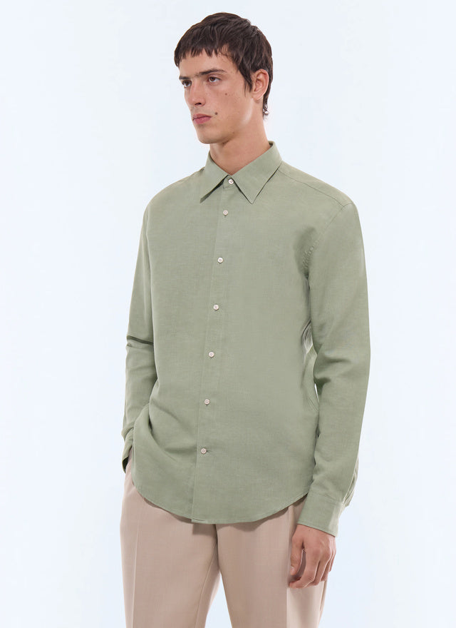 Chemise col hirondelle en coton et lin Vert sauge