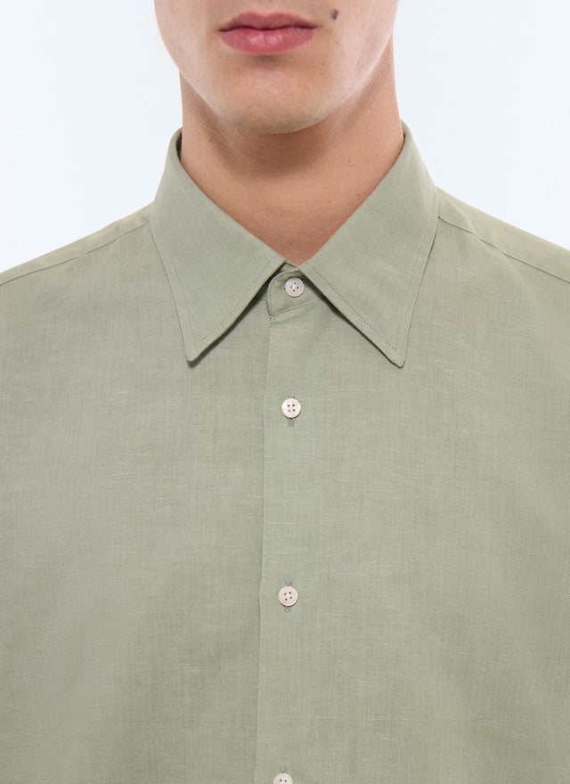 Chemise col hirondelle en coton et lin Vert sauge