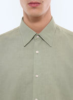 Chemise col hirondelle en coton et lin Vert sauge