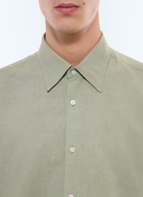Chemise col hirondelle en coton et lin Vert sauge
