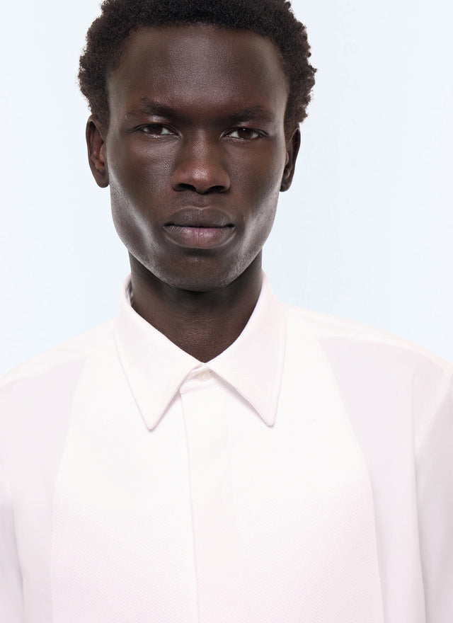Chemise plastron nid d'abeille en coton Blanc