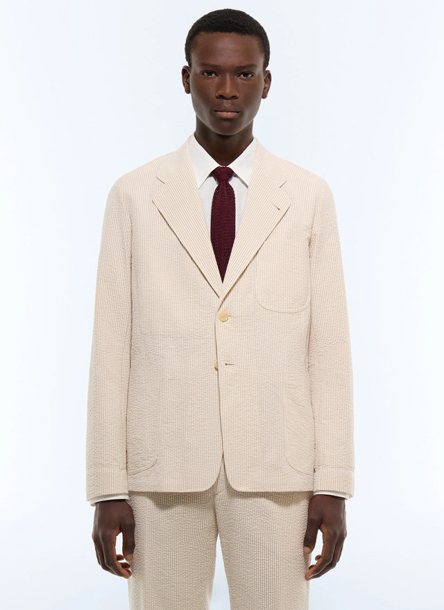 Costume en seersucker de coton à rayures Blanc - Rayures beiges