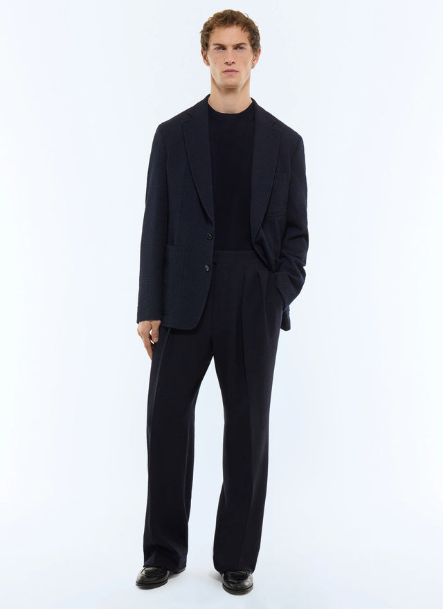 Costume en seersucker de laine Bleu marine