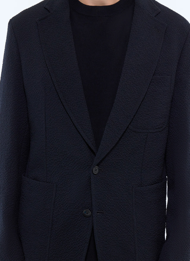 Costume en seersucker de laine Bleu marine