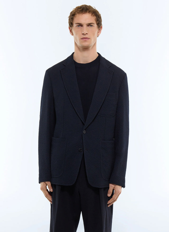 Costume en seersucker de laine Bleu marine