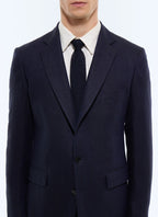 Costume ajusté en lin à chevrons Bleu marine - Motif chevrons ton sur ton